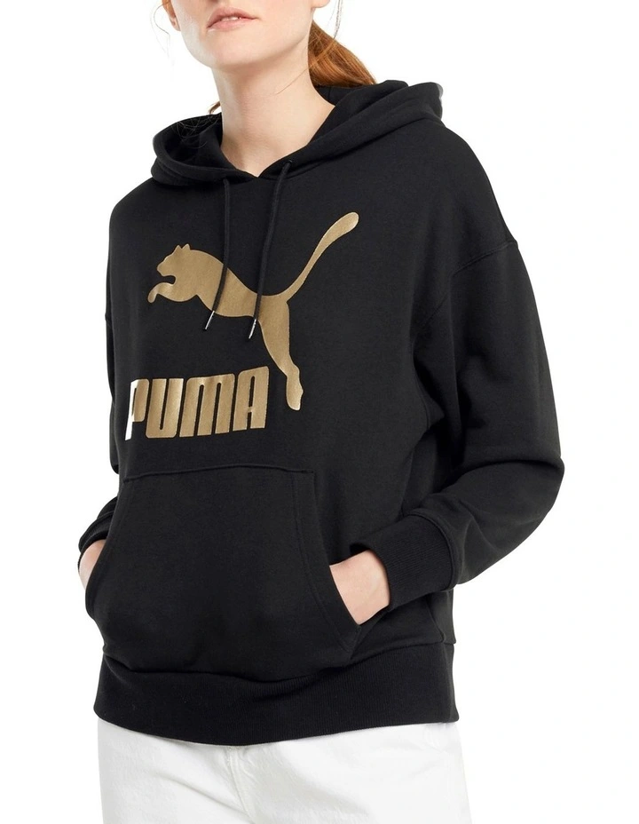 Puma Classics Logo Hoodie Black/Gold 1 Puma Classics Logo Hoodie Black/Gold