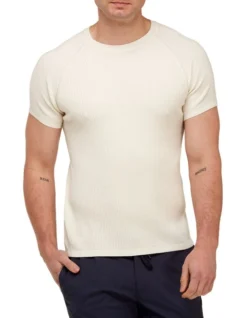 Brooksfield Raglan Sleeve Knit T-Shirt Off White