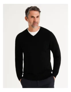 Australian Merino V-Neck Knit In Black