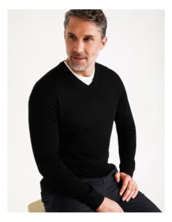 Australian Merino V-Neck Knit In Black -Myer Clothing Shop 879842620 7 720x928