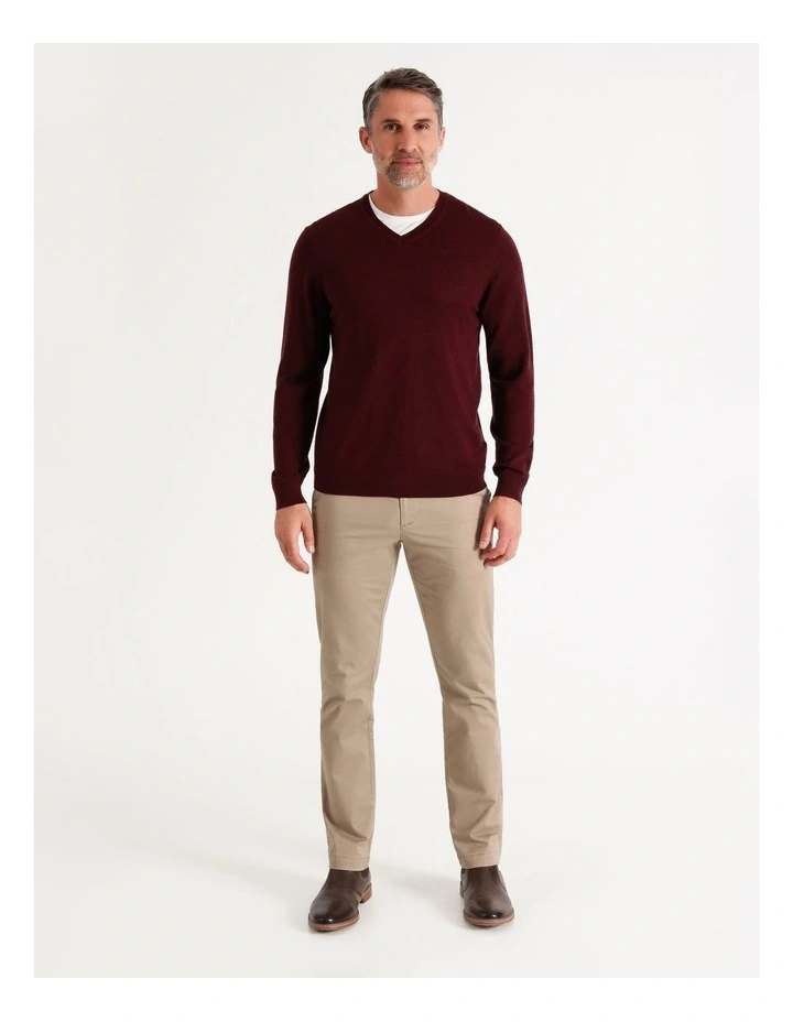 Australian Merino V-Neck Knit In Burgundy 2 Australian Merino V-Neck Knit In Burgundy - Image 2