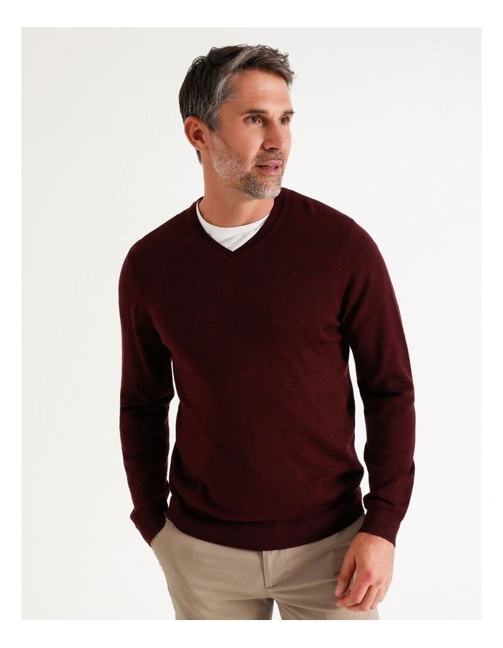 Australian Merino V-Neck Knit In Burgundy 4 Australian Merino V-Neck Knit In Burgundy - Image 4