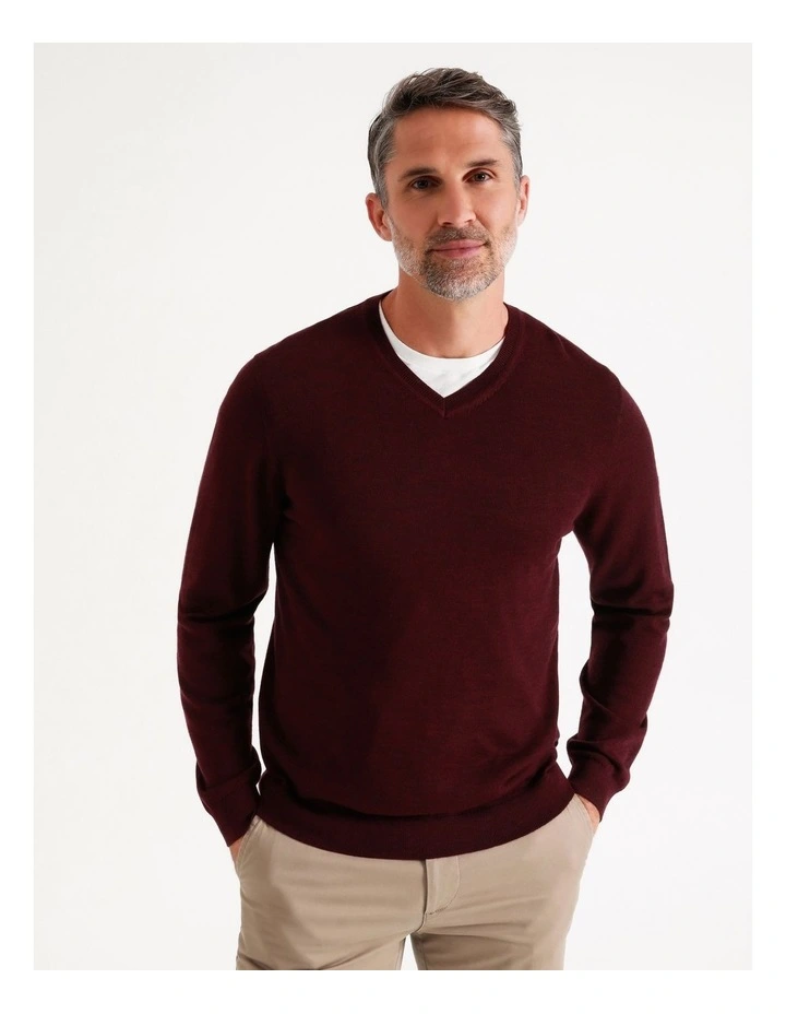Australian Merino V-Neck Knit In Burgundy 5 Australian Merino V-Neck Knit In Burgundy - Image 5