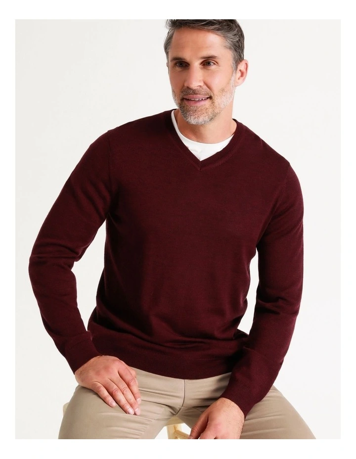 Australian Merino V-Neck Knit In Burgundy 7 Australian Merino V-Neck Knit In Burgundy - Image 7