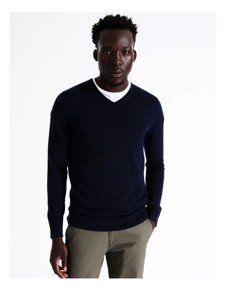 Australian Merino V-Neck Knit In Navy 1 Australian Merino V-Neck Knit In Navy