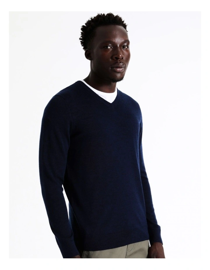 Australian Merino V-Neck Knit In Navy 5 Australian Merino V-Neck Knit In Navy - Image 5