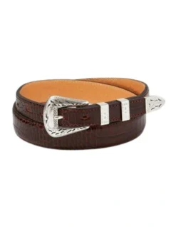 Adriano Meneghetti Croc Leather Belt In Dark Brown
