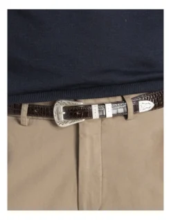 Adriano Meneghetti Croc Leather Belt In Dark Brown -Myer Clothing Shop 883572580 883528390 6 720x928