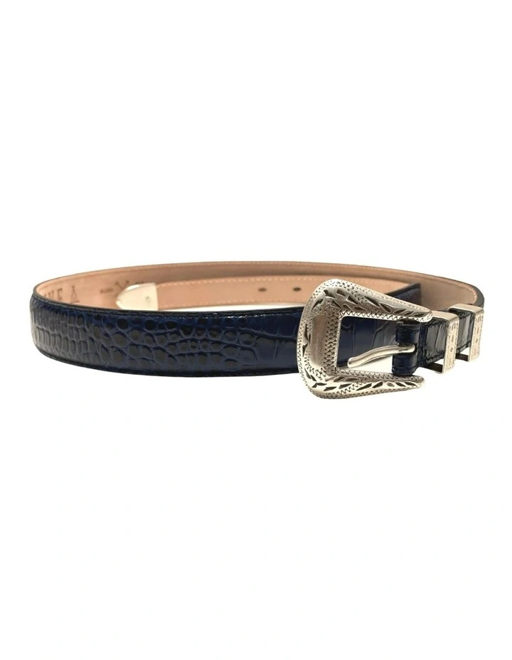 Henry Sartorial X Adriano Meneghetti Croc Leather Belt Navy 2 Henry Sartorial X Adriano Meneghetti Croc Leather Belt Navy - Image 2