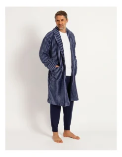 Stripe Shawl Robe Mid Blue