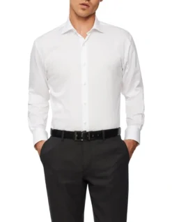 Tailored Long Sleeve Plain Twill Business Shirt White