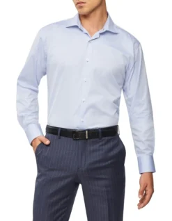 Tailored Long Sleeve Plain Twill Business Shirt Sky