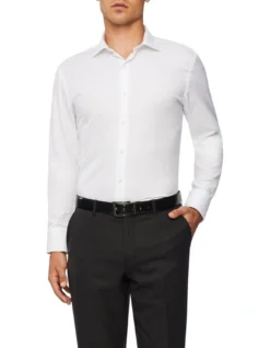 Tailored Long Sleeve Plain Dobby Business Shirt White