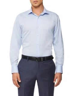 Tailored Long Sleeve Plain Dobby Business Shirt Sky