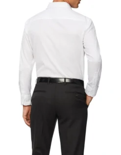 Slim Long Sleeve Plain Dobby Business Shirt White -Myer Clothing Shop 887083840 3 720x928