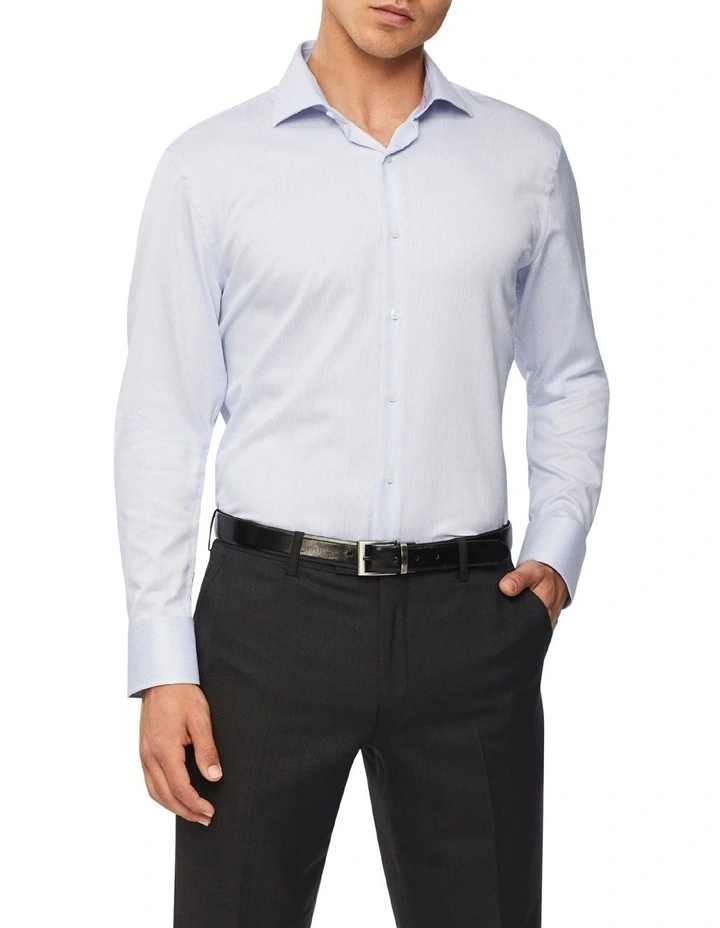 Slim Long Sleeve Stripe Dobby Business Shirt Navy 1 Slim Long Sleeve Stripe Dobby Business Shirt Navy