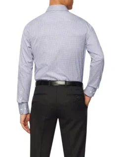 Slim Long Sleeve Houndstooth Business Shirt Navy -Myer Clothing Shop 887084650 3 720x928