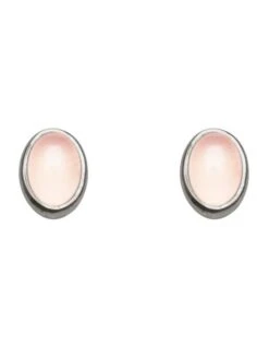 Oval Rose Quartz Silver Studs