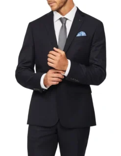 Slim Pure Wool Dobby Suit Jacket Navy