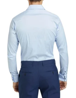Oxford Stretch Travel Shirt In Blue -Myer Clothing Shop 890751520 3 720x928