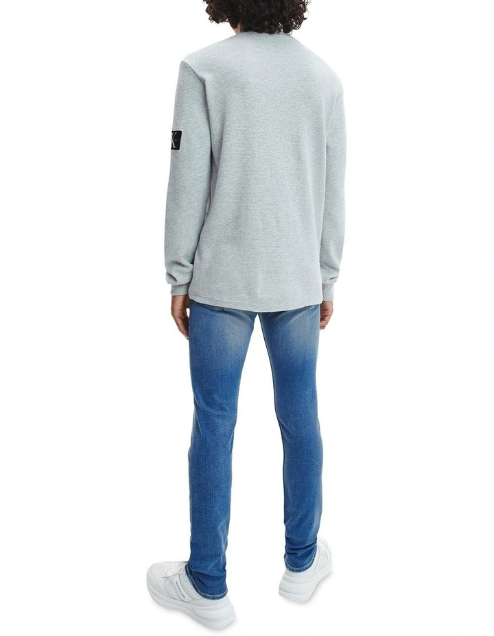 Calvin Klein Jeans Monogram Badge Waffle Long Sleeve Tee Light Grey Heather 4 Calvin Klein Jeans Monogram Badge Waffle Long Sleeve Tee Light Grey Heather - Image 4