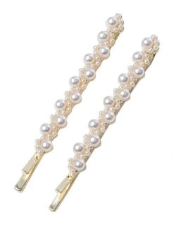 Woven Pearl Gold Bobby Pin Pair