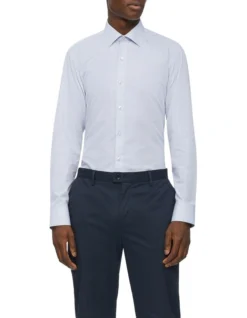 Calvin Klein Slim Long Sleeve Diagonal Dobby Business Shirt Good Grey