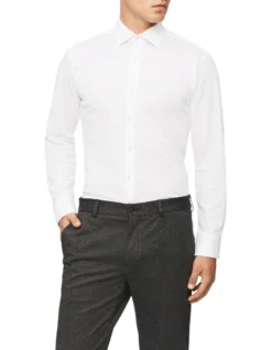 Calvin Klein Slim Long Sleeve Knitted Business Shirt White