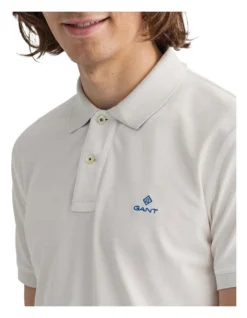 Gant Contrast Collar Pique Short Sleeve Polo Shirt Cream -Myer Clothing Shop 892425610 3 720x928