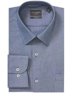 Van Heusen Classic Long Sleeve Plain Poplin Business Shirt Vintage Blue -Myer Clothing Shop 893806300 3 720x928