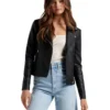 Forever New Skye Vegan Leather Biker Jacket Black