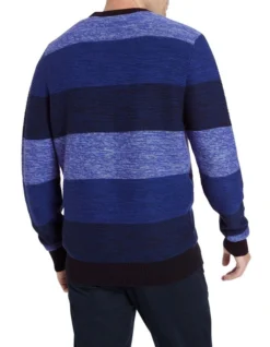 Maxwell Stripe Crew Knit Blue Stripe -Myer Clothing Shop 894633850 3 720x928