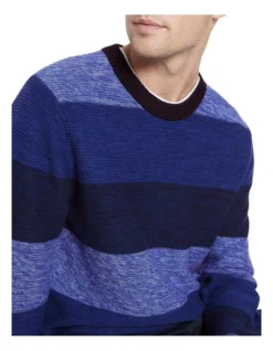 Maxwell Stripe Crew Knit Blue Stripe -Myer Clothing Shop 894633850 4 720x928