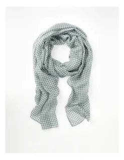 Gingham Print Green Modal Blend Scarf