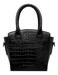 Worst Behind Us Black Croc Zip Top Satchel Bag