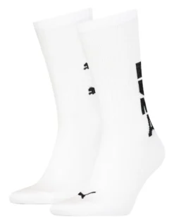 Puma 2 Pack Graphic Logo Sports Crew Socks White