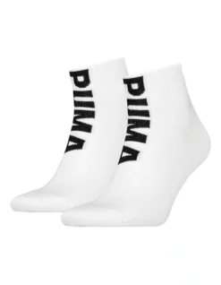 Puma 2 Pack Graphic Logo Sports Quarter Crew Socks White