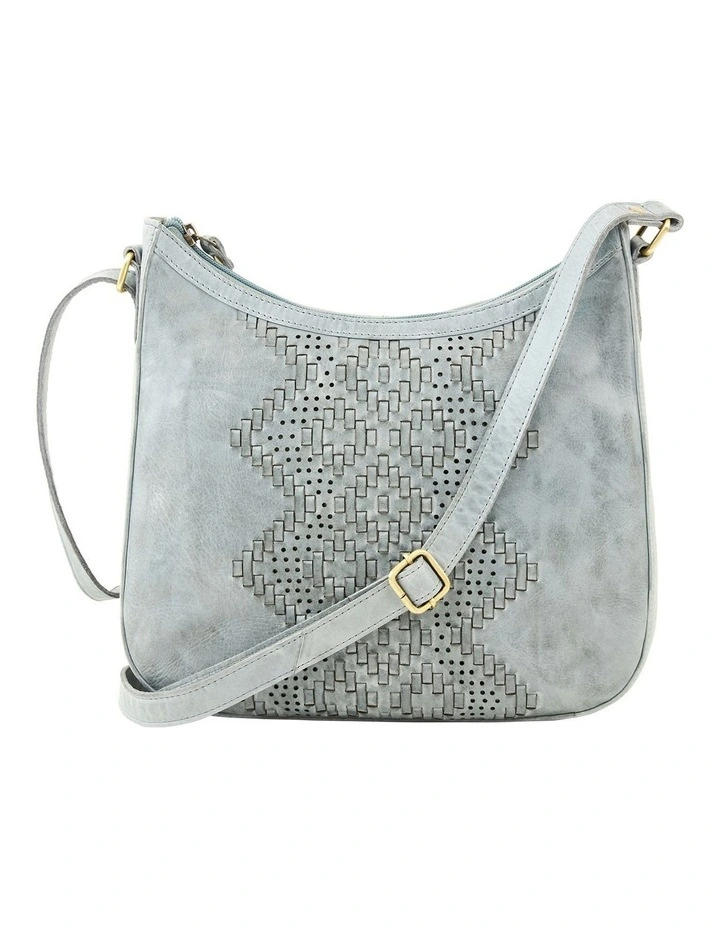 Curved Denim Blue Leather Zip Top Crossbody Bag 1 Curved Denim Blue Leather Zip Top Crossbody Bag