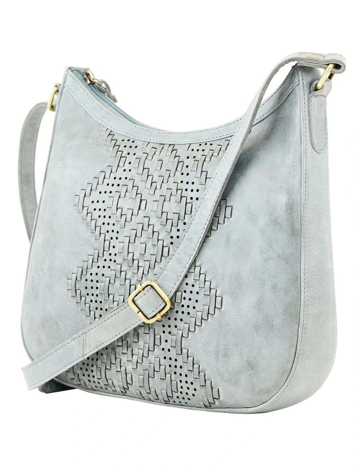 Curved Denim Blue Leather Zip Top Crossbody Bag 2 Curved Denim Blue Leather Zip Top Crossbody Bag - Image 2