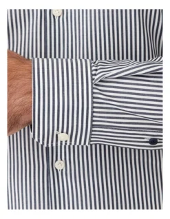 Gibson Slim Fit Motion Stripe Business Shirt Denim -Myer Clothing Shop 901493830 4 720x928