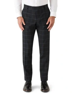 Gibson Slim Stretch Fit Caper Check Performance Trouser Black