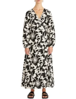 Alita Wrap Midi Dress Black/Cream