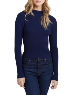 Oxford Jessica Long Sleeve Rib Crop Knit Top In Blue