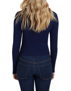Oxford Jessica Long Sleeve Rib Crop Knit Top In Blue -Myer Clothing Shop 902517130 3 720x928