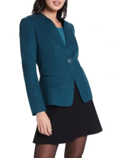 Leia Collarless Jacket Petrol