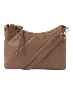 Dina Quilted Chain Crossbody Bag In Tan