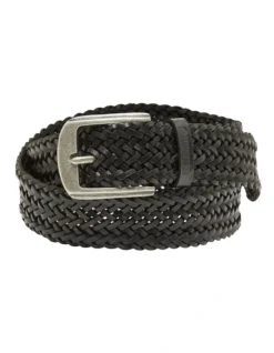 Oxford Lincoln Black Leather Woven Waist Belt
