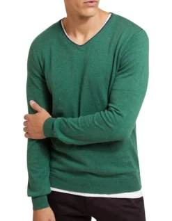 Oxford Perry Tipping V-Neck Cashmere Blend Pullover Green -Myer Clothing Shop 905637160 4 720x928