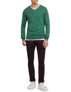 Oxford Perry Tipping V-Neck Cashmere Blend Pullover Green -Myer Clothing Shop 905637160 5 720x928