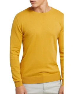 Oxford Crew Neck Cotton Cashmere Pullover Mustard -Myer Clothing Shop 905637970 4 720x928